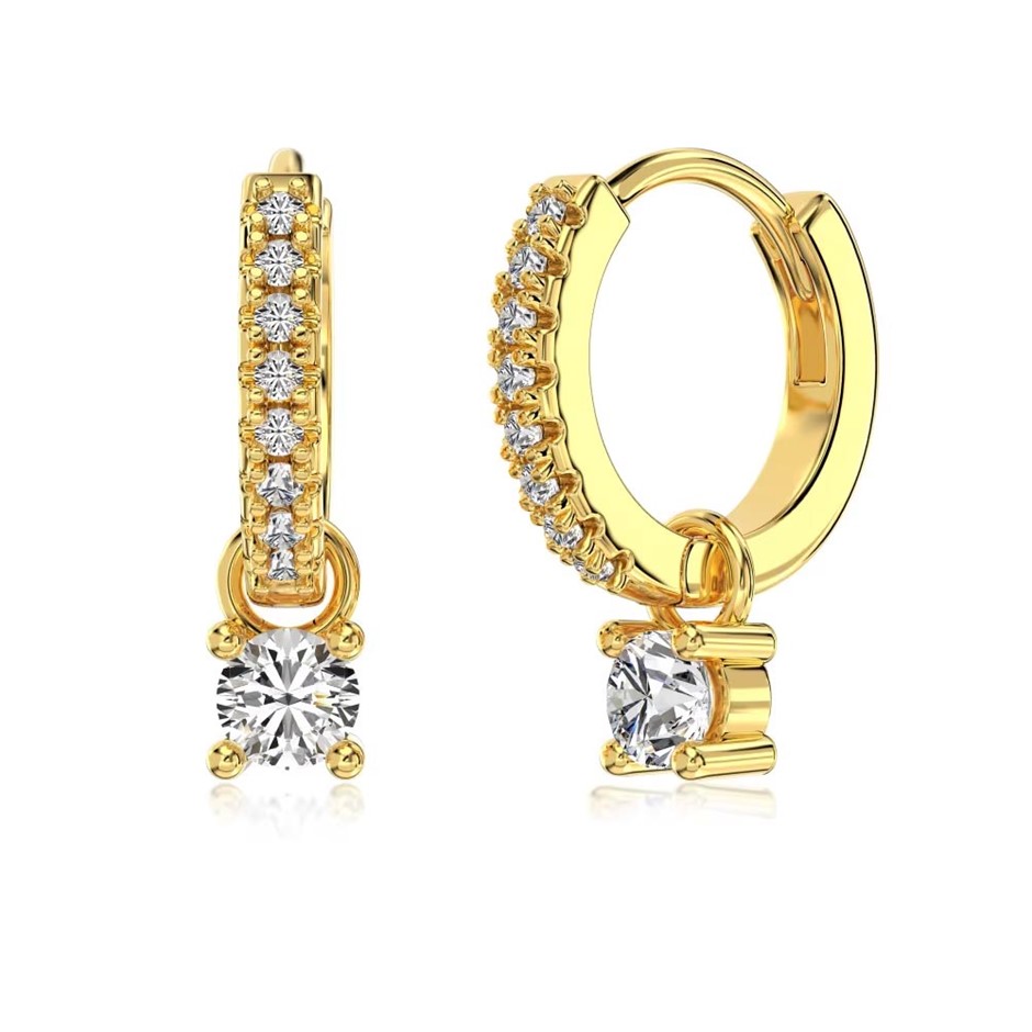 Round 925 Silver 18K Gold Filled Simulated Diamonds Hoop Earrings