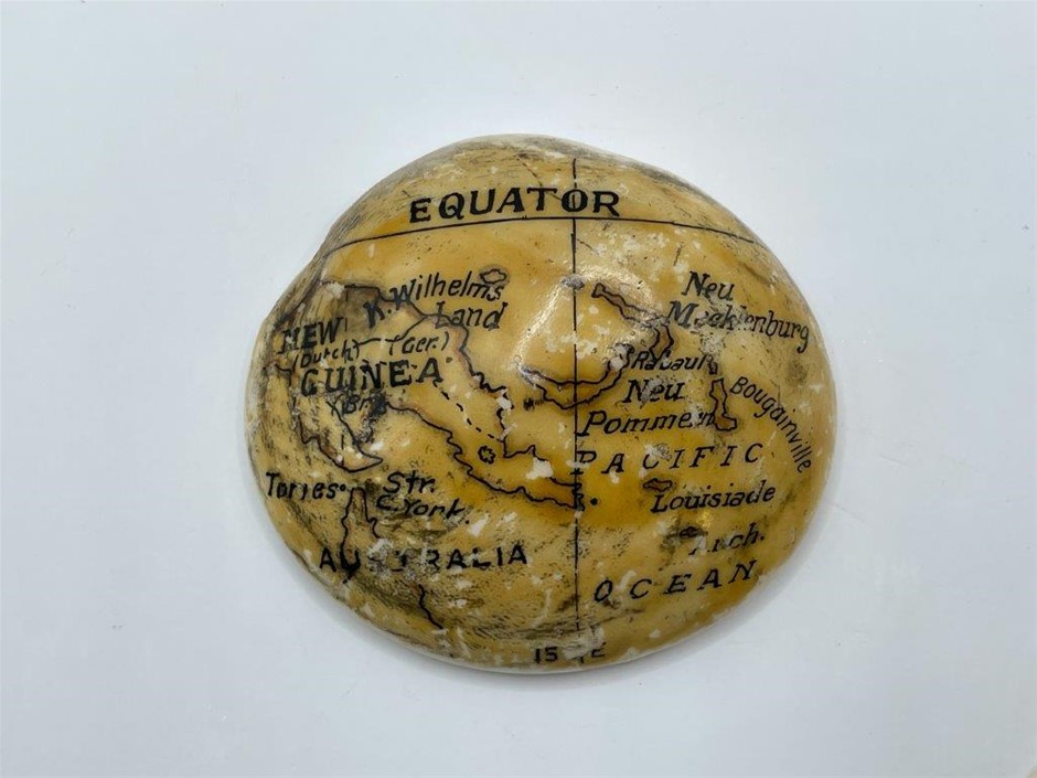 Map of Pacific Islands Handpainted on Trocus Shell, c. Pre 1914