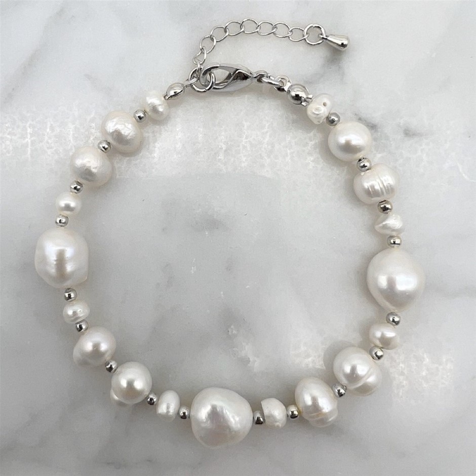 Flat Edge Baroque & Pearls Real Platinum Plated Bracelet