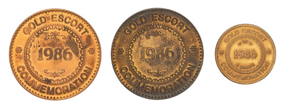 3 x Australian 1986 Gold Escort Commemoration Medals, incl. 9Ct Gold