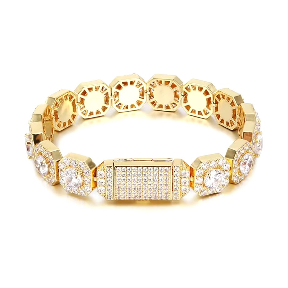 18K Gold -Filled Clustered Chain Bracelet Simulated Diamonds - 20.3cm