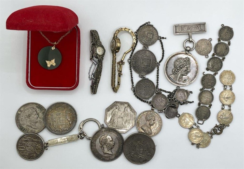 Approx 15 x Asstd World Coins & Jewellery, Gold & Silver, C.1881-1979