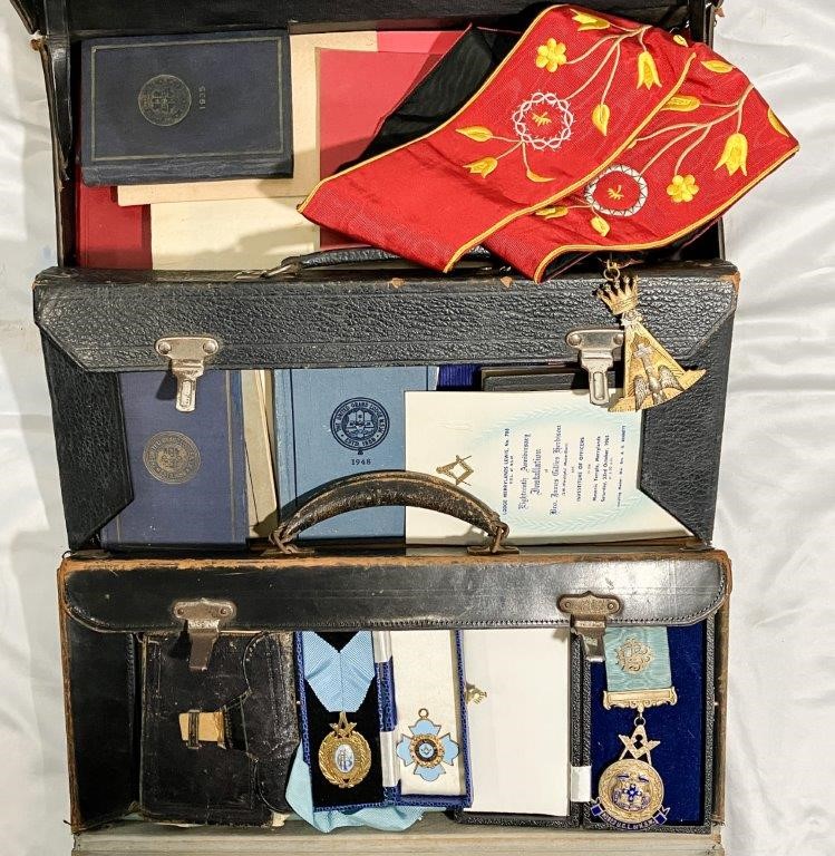 3 x Leather Cases of Asstd Masonic Regalia