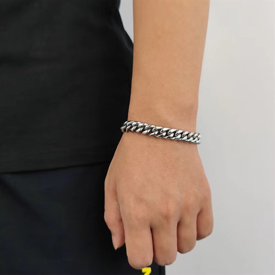 Silver-Filled Cuban Link Chain Bracelet, 8MM Wide - 20.3cm