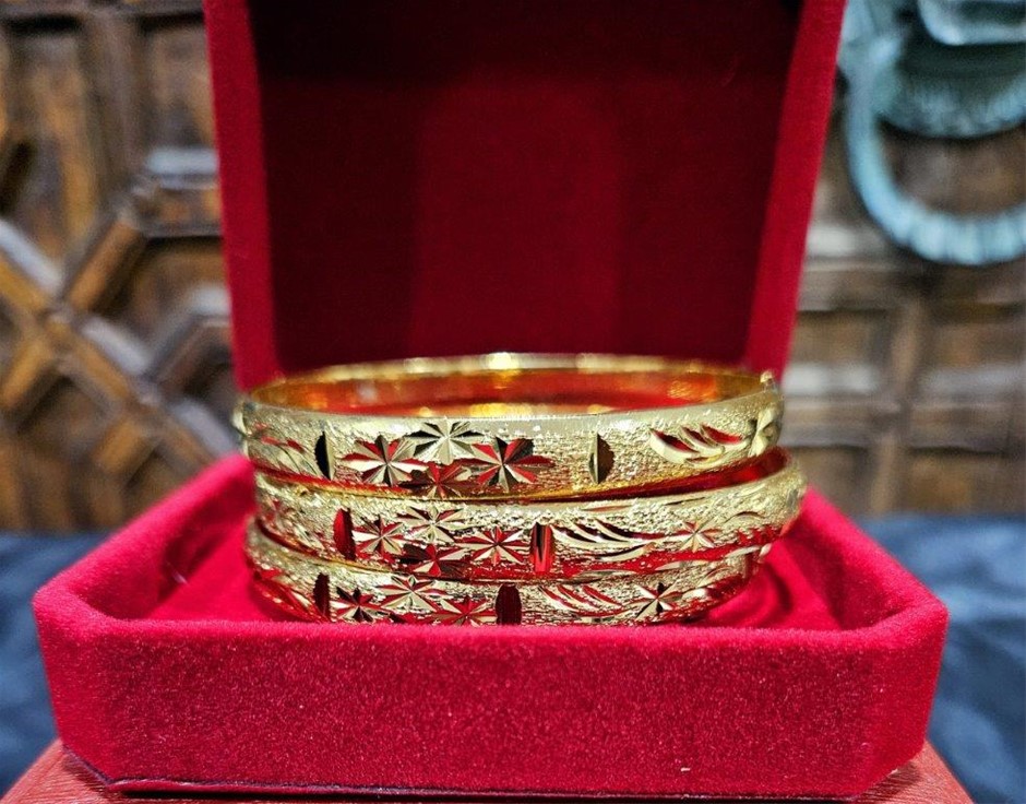 6pcs x 22KGoldFilled/ITALY Triple Yellow Gold Plated  Bangles  with Stamps