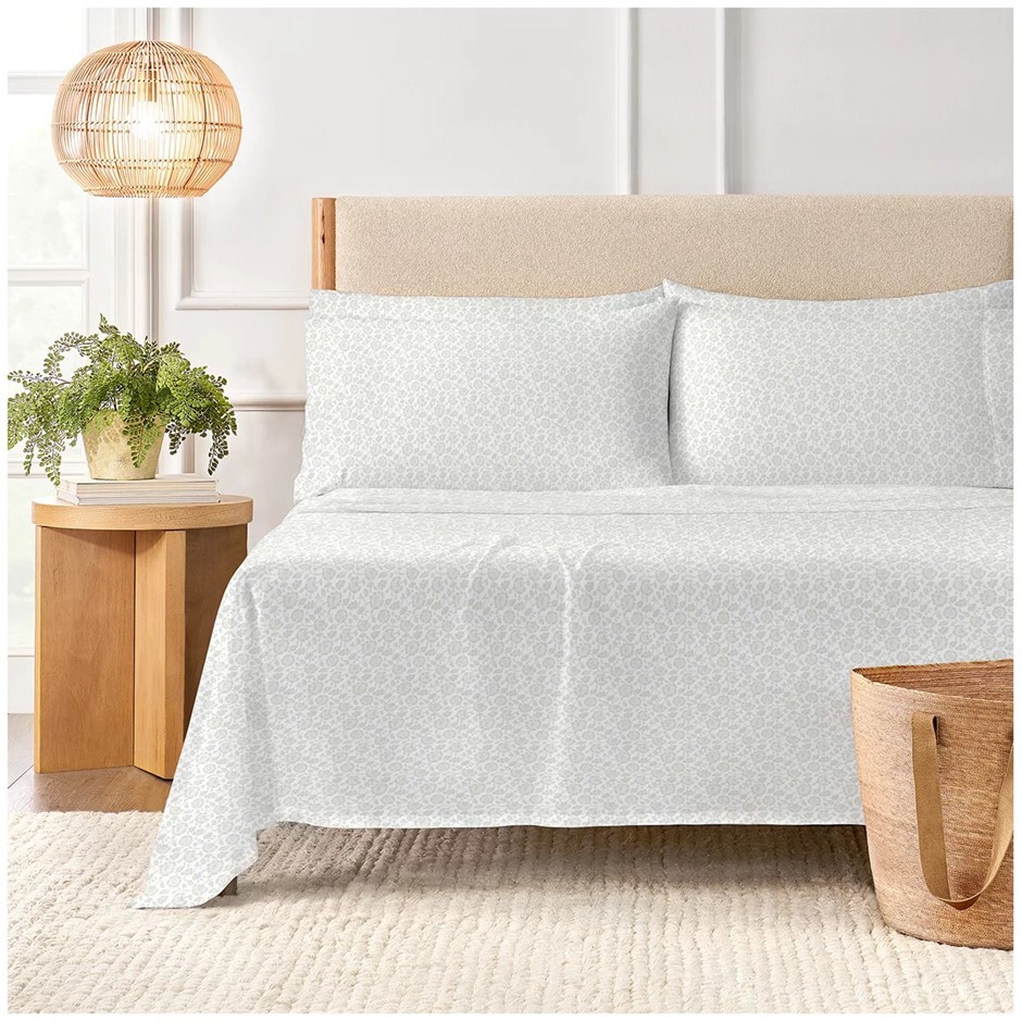 PURELY ORGANIC 300TC Cotton 4-Piece Bed Sheet Set, Size Queen, Madina Block