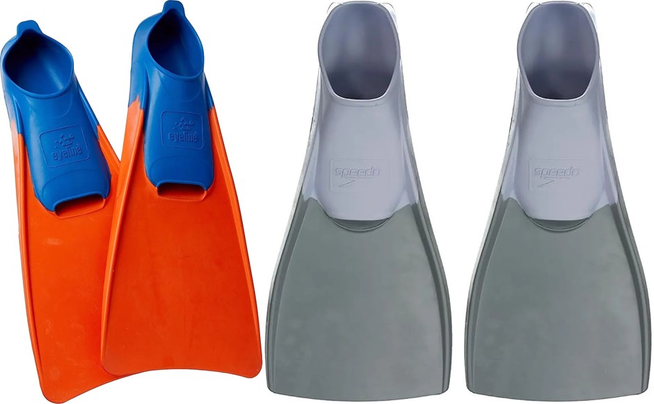 SWIM FINS Bundle: EYELINE Swim Fins Red/Blue (3–5 AUS), SPEEDO Long Blade F