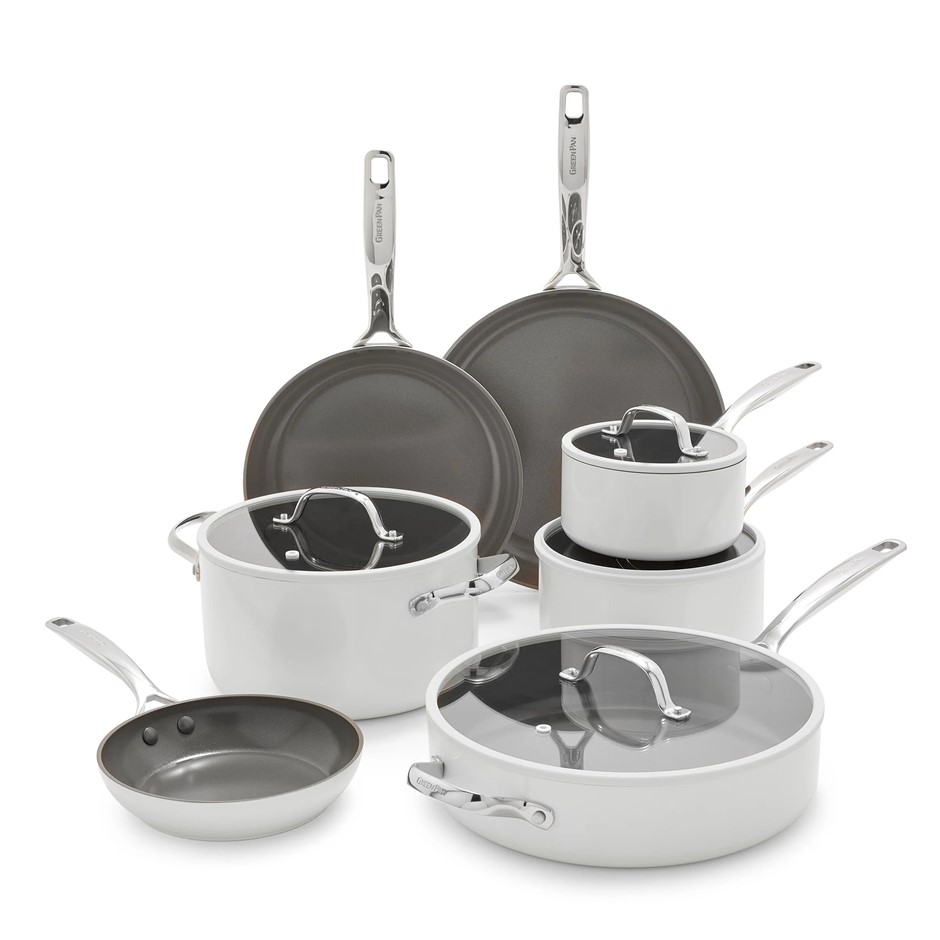 GREENPAN 11 Piece Eras Ceramic Non Stick Cookware Set, White. NB: no box