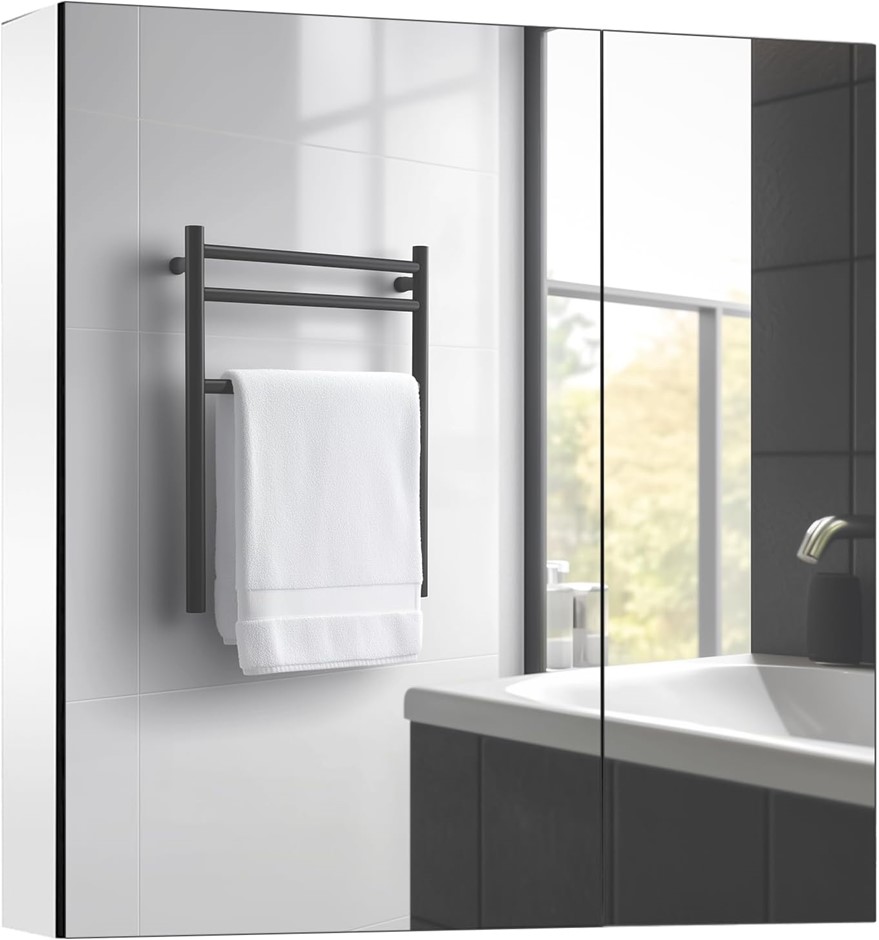 VIVIENDO Bathroom Mirror Cabinet Home Washroom Shaver Stainless Steel Frame