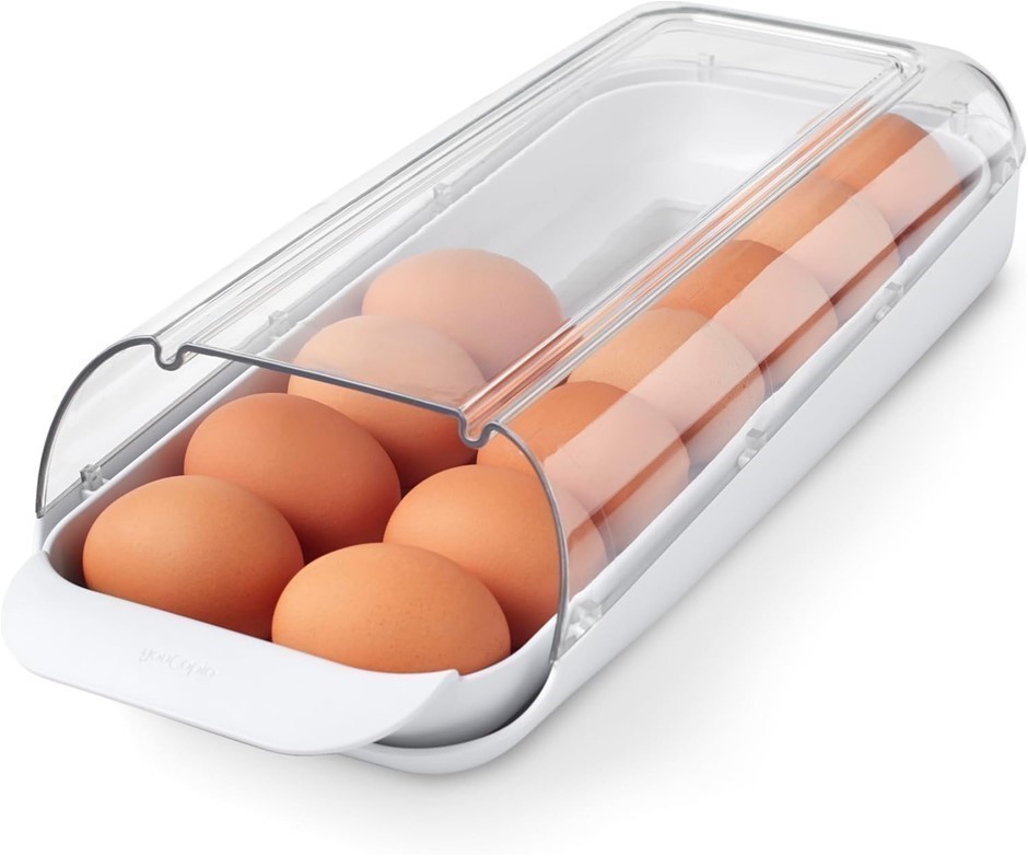 YOUCOPIA FridgeView Rolling Egg Holder, BPA-Free Stackable Eggs Organizer w
