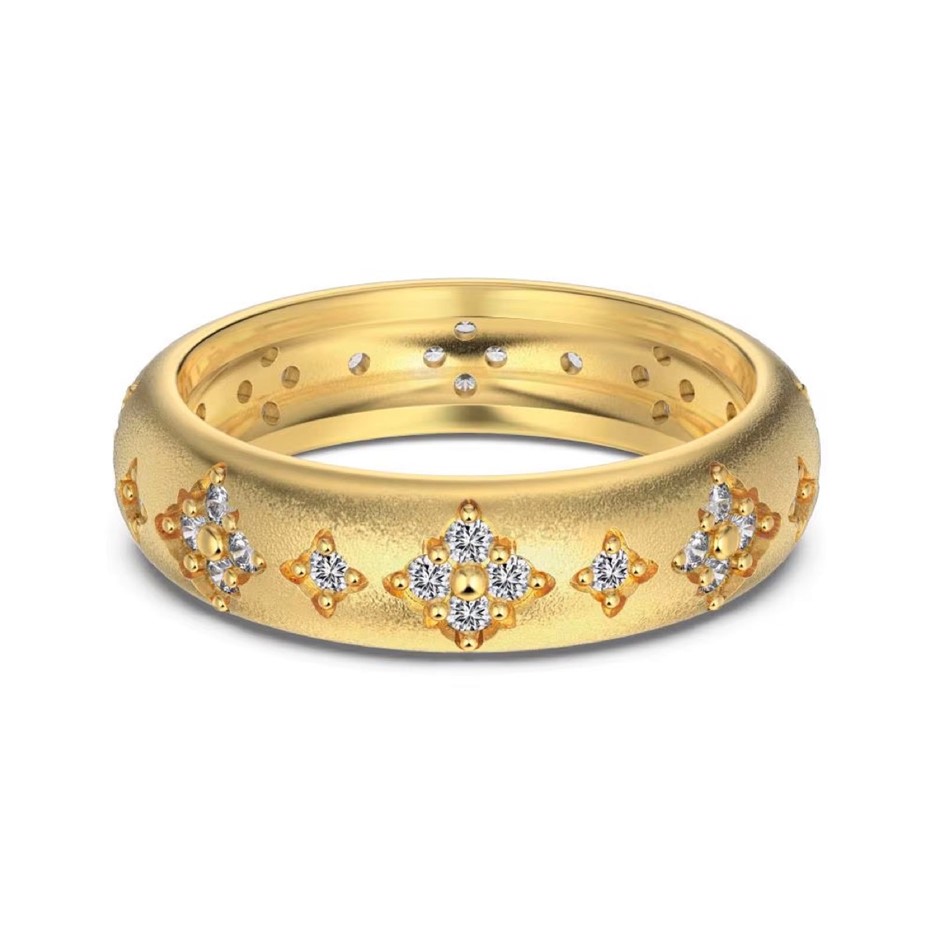 Simulated Diamonds 18K Gold Filled 925 Silver Band Ring - Size 7