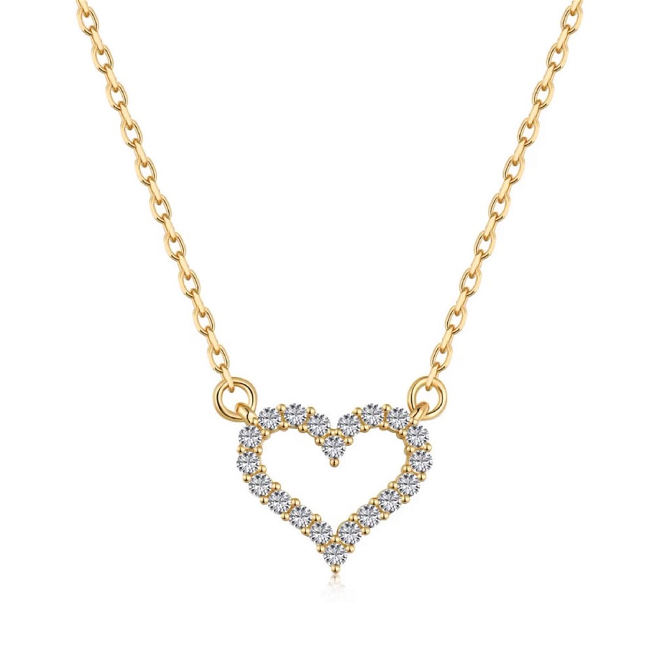 Simulated Diamonds Hollow Heart Pendant Necklace