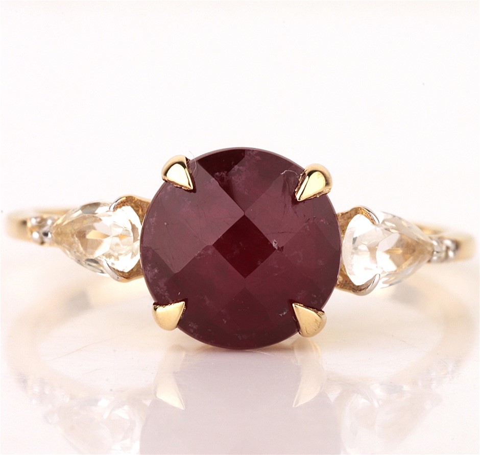 Yellow Gold Natural Ruby & Diamond Ring with Valuation