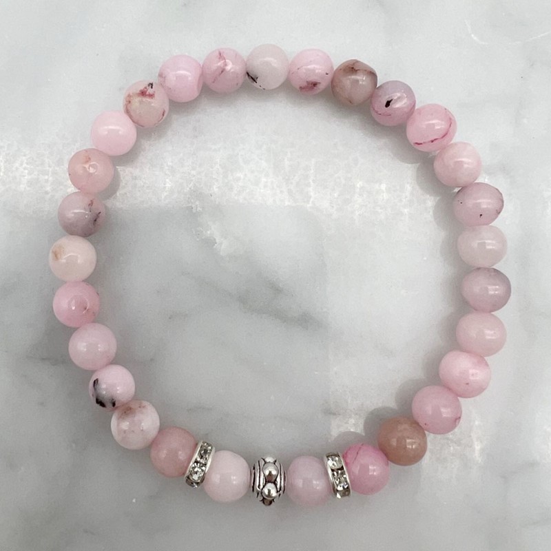 6mm Cherry Blossom Jasper & Rhinestone Stretch Beaded Bracelet