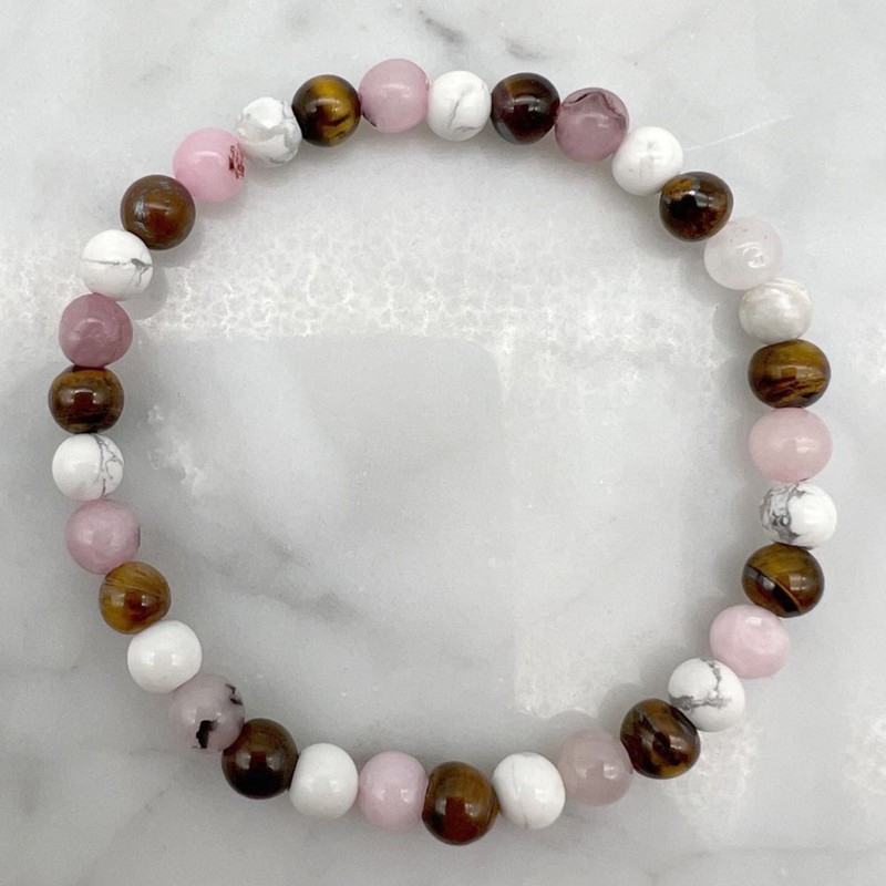 6mm Cherry Blossom Jasper, Howlite & Tiger Eye Stretch Beaded Bracelet