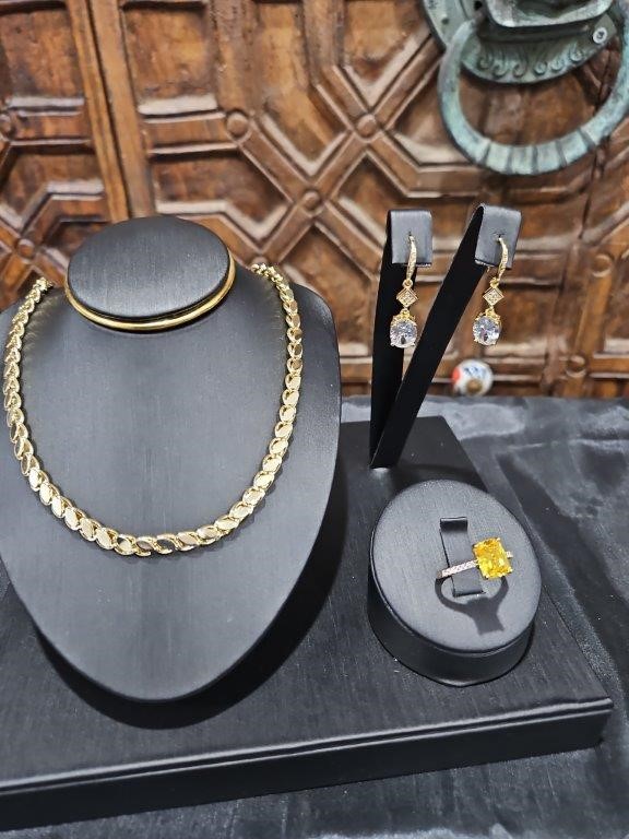 3pcs x 18KGF/Italy Stamped Yellow Gold Filled Chain & Ring & Earring