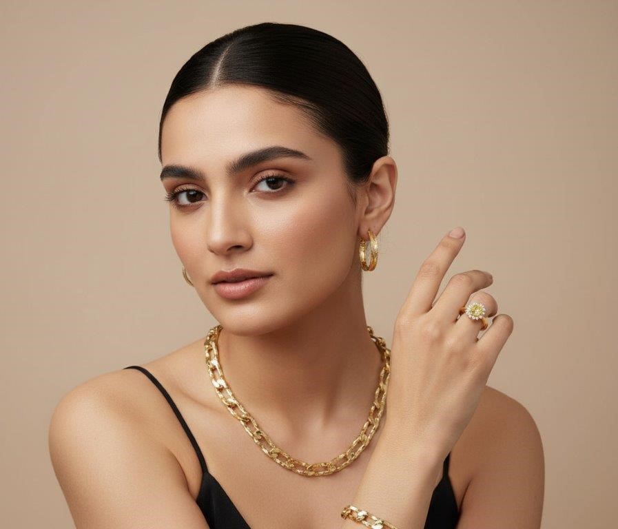 3pcs x 18KGF/Italy Stamped Yellow Gold Filled Chain & Ring & Earring