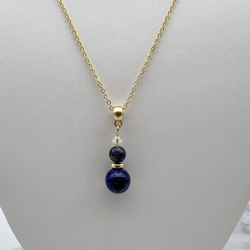 Lapis Lazuli & Swarovski® Austrian Crystal Gold Plated Pendant Necklace