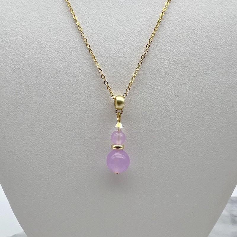 Lilac Malaysia Jade 'Quartz' & Swarovski® Austrian Crystal Gold Necklace