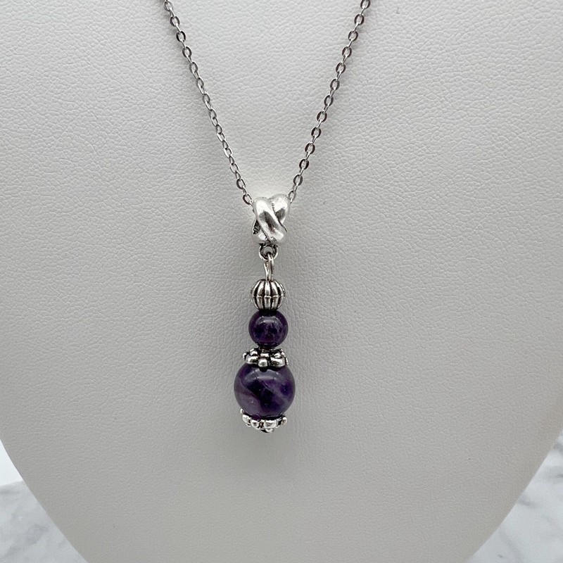Amethyst Antique Style Silver & Platinum Plated Pendant Necklace