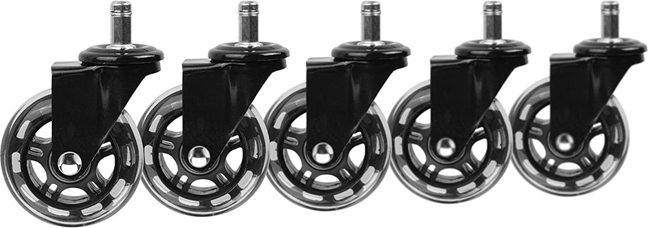 5 x SLIPSTICK Floor Protecting Rubber Office Chair Caster Wheels, Black.