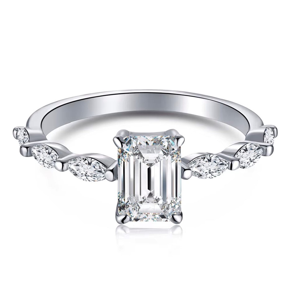 1.0ct Rectangle Cut GRA Certified Moissanite 925 Sterling Silver Ring-Size7