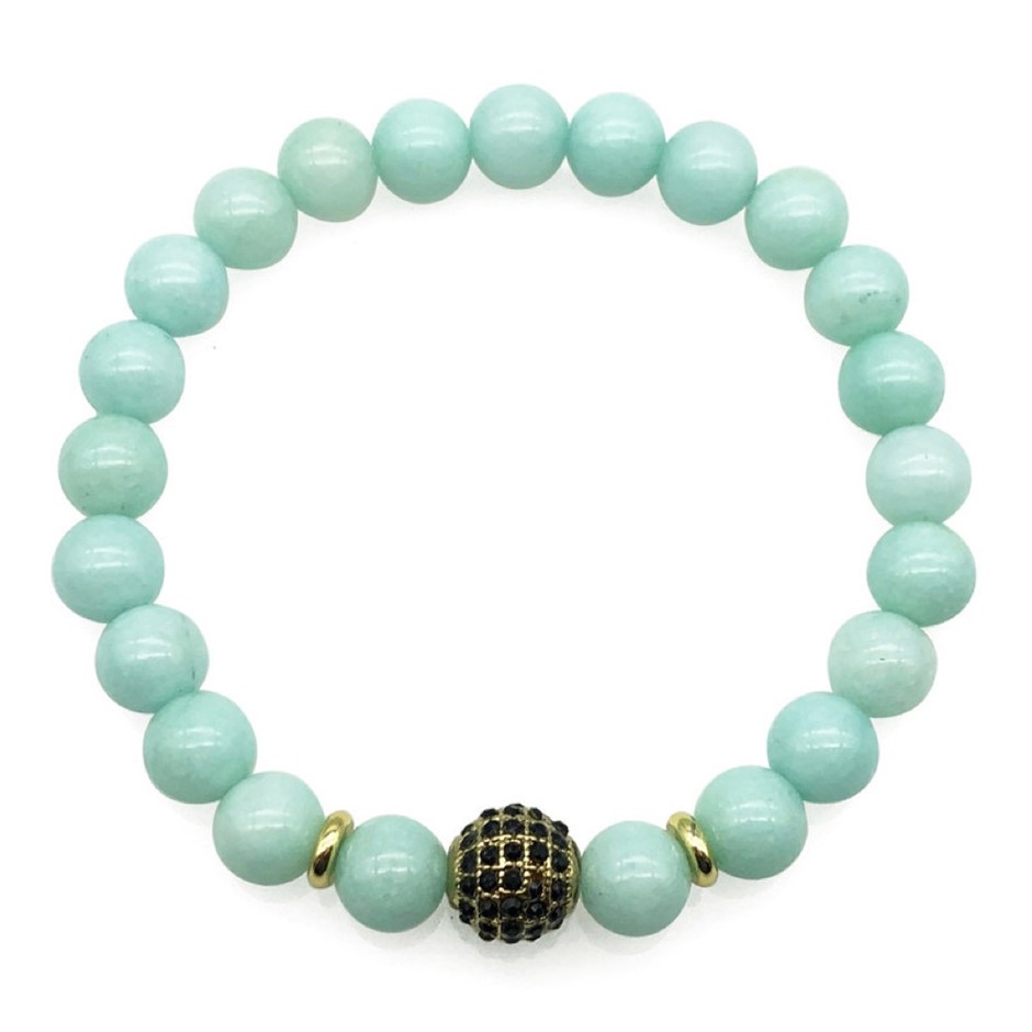 Men's 8mm Malaysia Jade & Golden Rhinestone Beaded Gemstone Bracelet