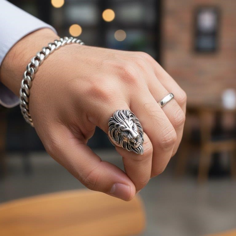 Italy 925 Silver Hip Hop Men's Ring (Stamps)-10 US