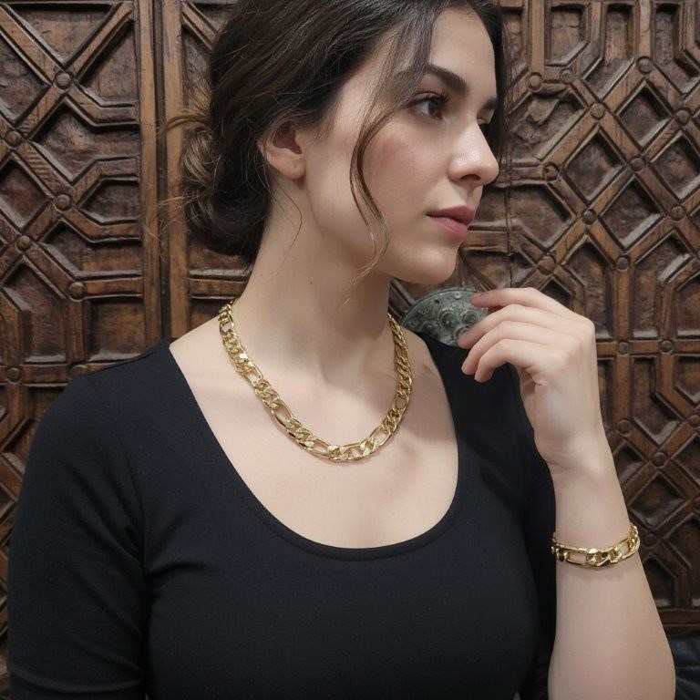 18K/Italy Stamped Set Solid Heavy Yellow Gold Filled Chain & Bracelet