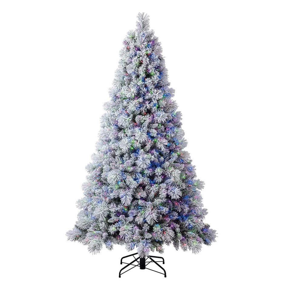 Pre-Lit Glitter Flocked Cashmere Artificial Christmas Tree 2.29m.