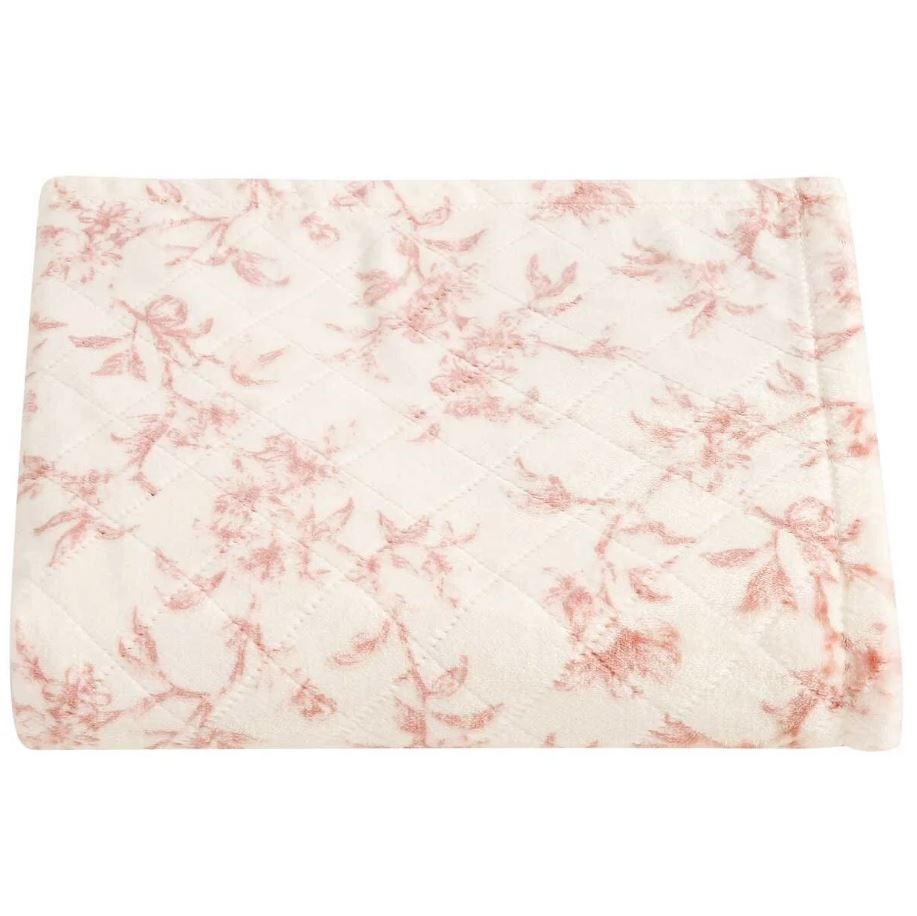 FRAICHE MAISON Velvet Plush Throw, 152cm x 177cm, Pink White Elodie Floral.
