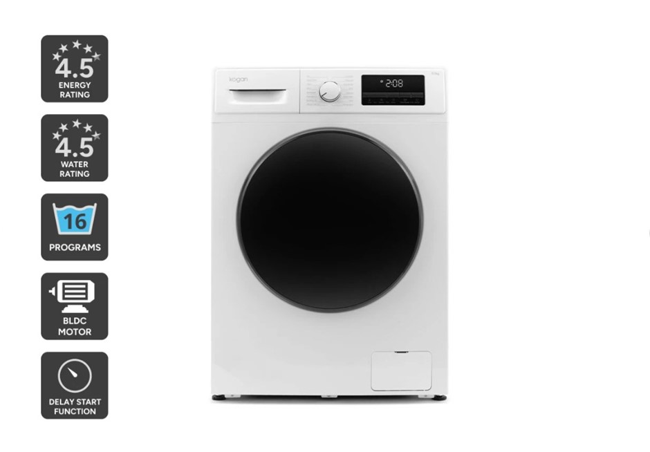 KOGAN 8.5kg Front Load BLDC Inverter Washing Machine, White. NB: Has Been U