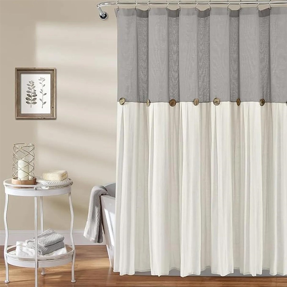 2 x LUSH DECOR Linen Button Shower Curtain (1 Panel As Pictured). Size: 72"