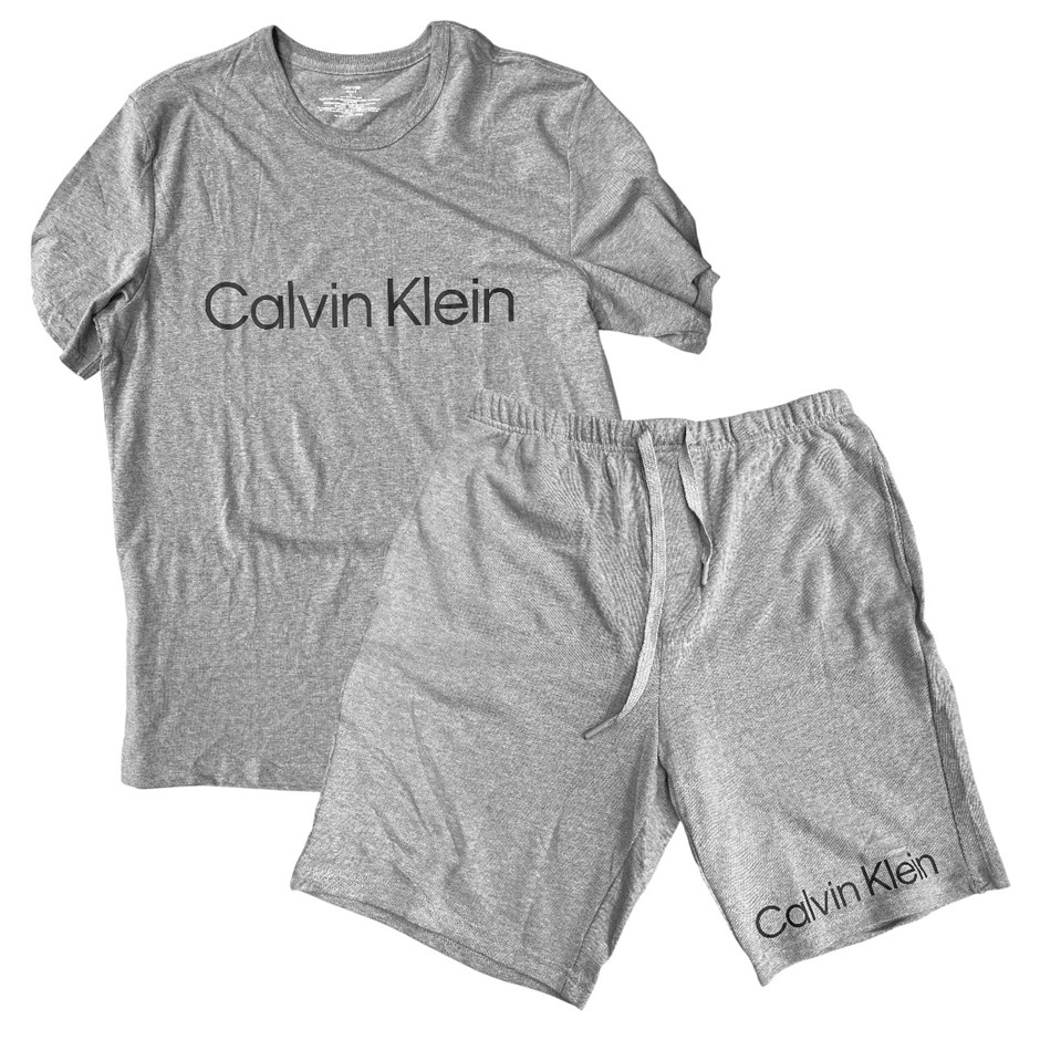 2pc CALVIN KLEIN Men's PJ Set, Size M, 60% Cotton, Grey Heather, NP2801S.