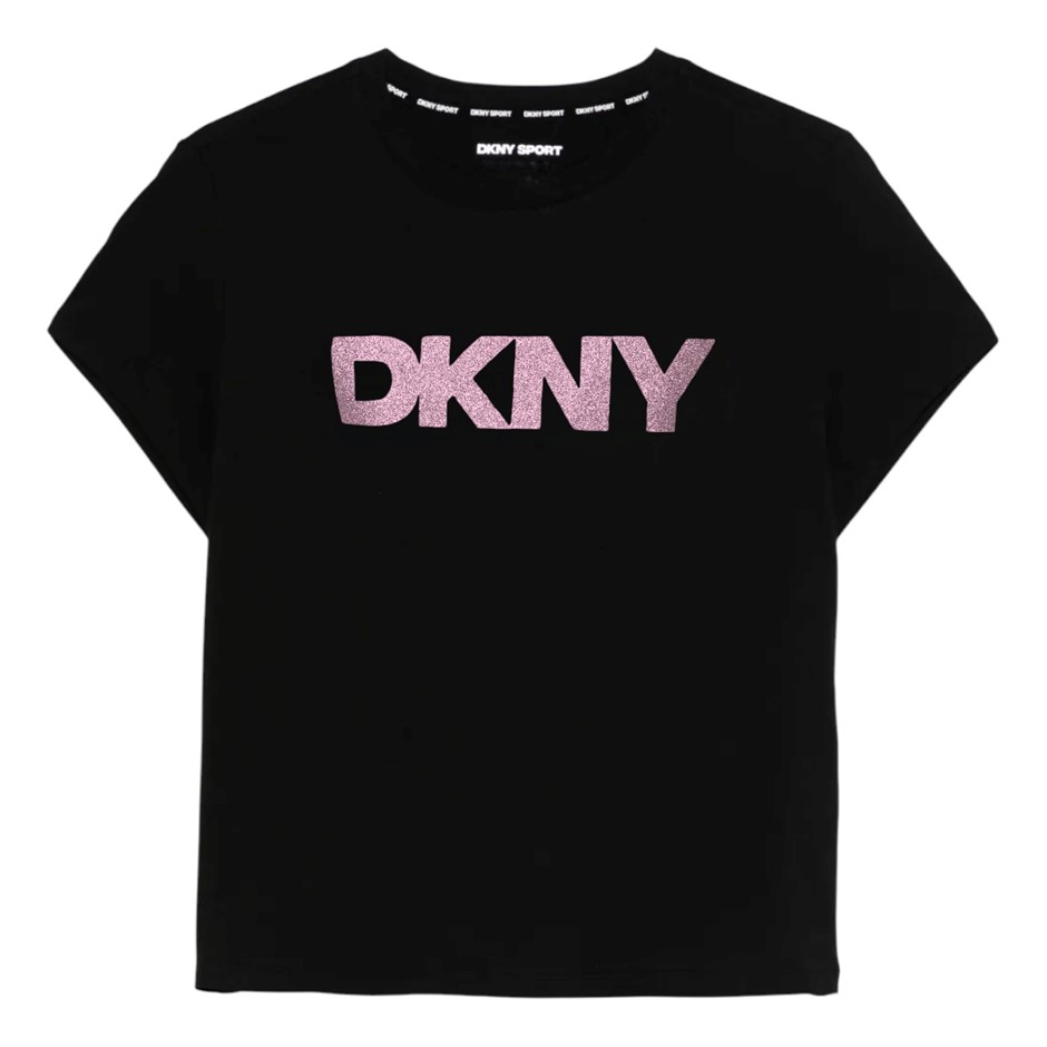 2 x DKNY Women's Sparkle Tee, Size L, 100% Cotton, Black/Pink (OR0). Buyer
