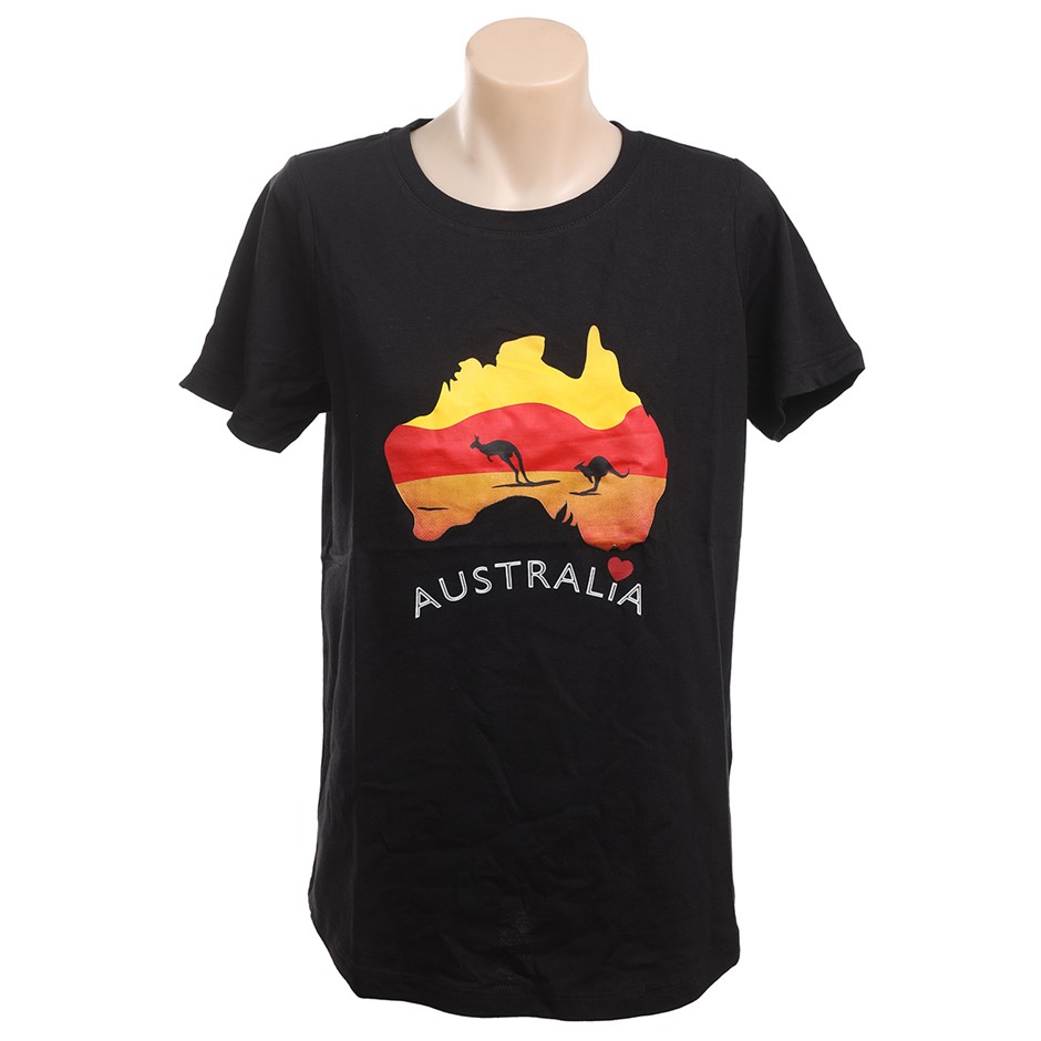 4 x ADVENT Women's Australian Map T-shirt, Size 8, 100% Cotton, Black/Orang