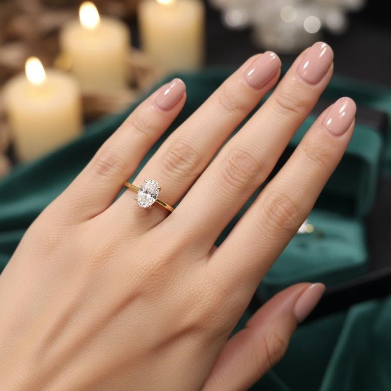 1.0ct GRA Moissanite Oval Cut 18k Solid Yellow Gold Vermeil Ring -7US