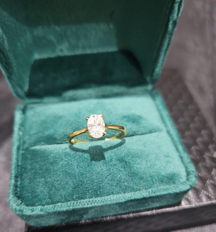 1.0ct GRA Moissanite Oval Cut 18k Solid Yellow Gold Vermeil Ring -8US