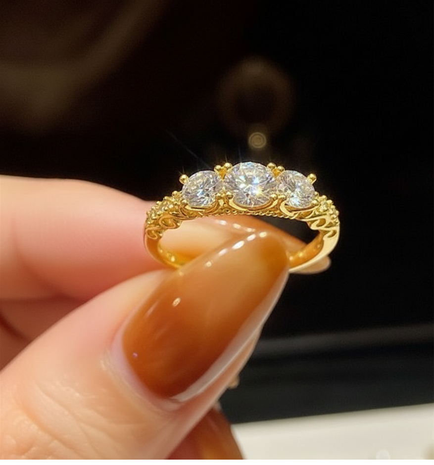 GRA Moissanite white 18k Solid Yellow Gold Vermeil Ring -9US