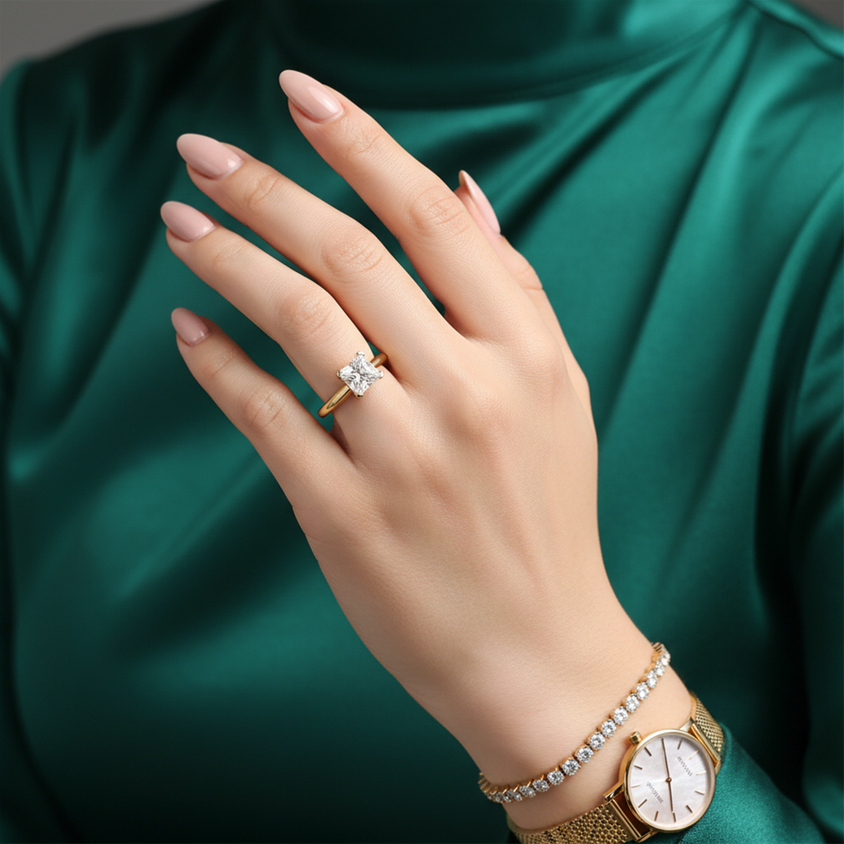 1.0ct GRA Moissanite white 18k Solid Yellow Gold Vermeil Ring -9US