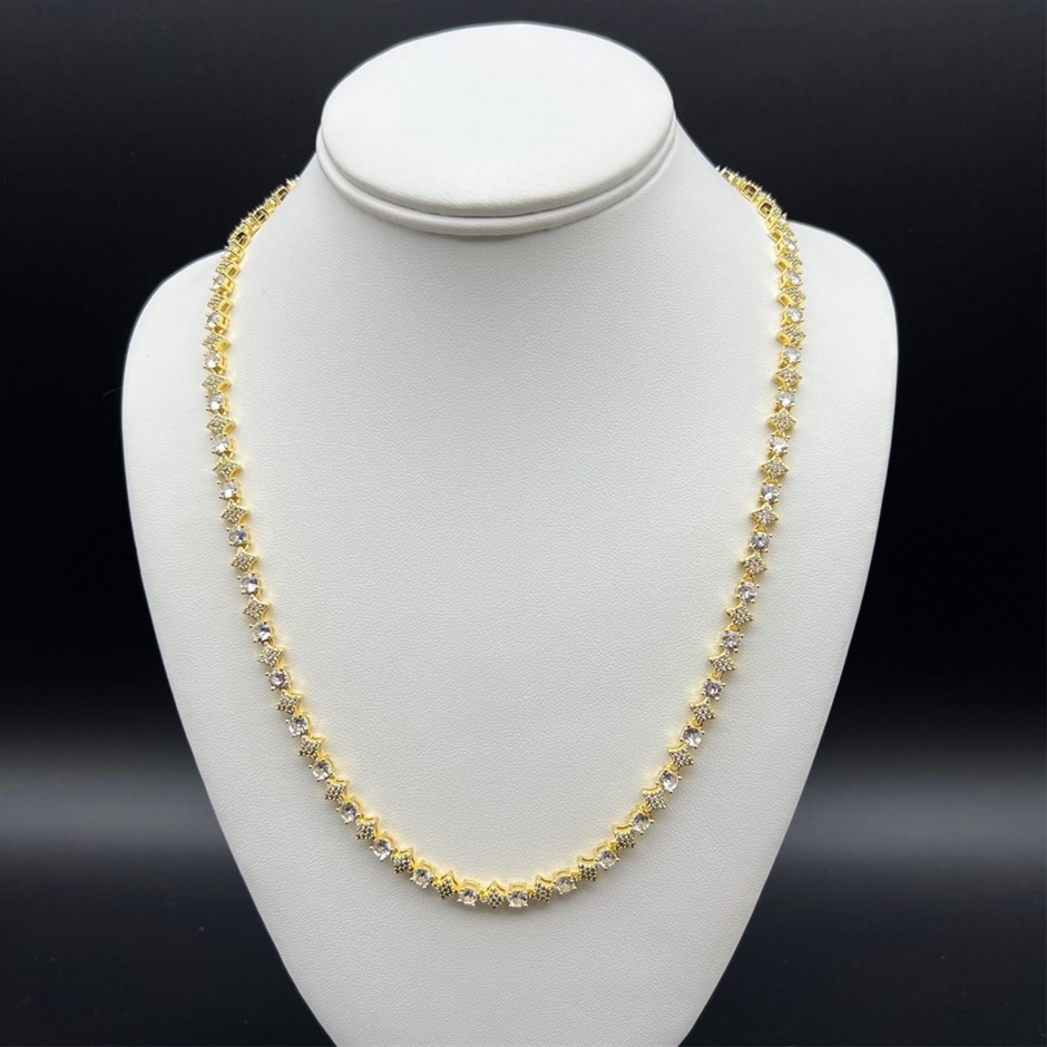 18K Gold-Filled 6mm Tennis Star Necklace with Simulated Diamonds - 60.9cm