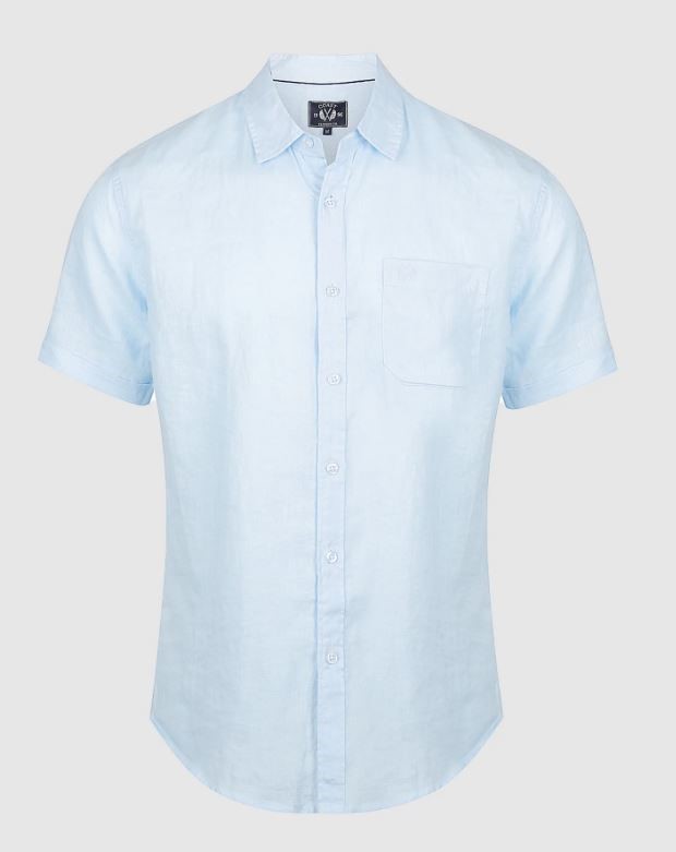 COAST CLOTHING CO Men's Short Sleeve Shirt, Size XL, 100% Linen, Sky Blue.