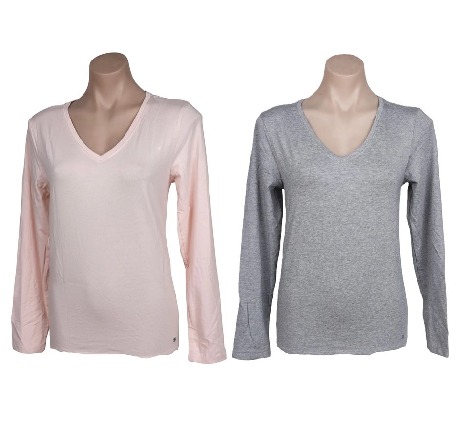 7 x LUCKY BRAND Women's L/S Lounge V-Neck, Size L, 48%Cotton/48%Modal, Asso