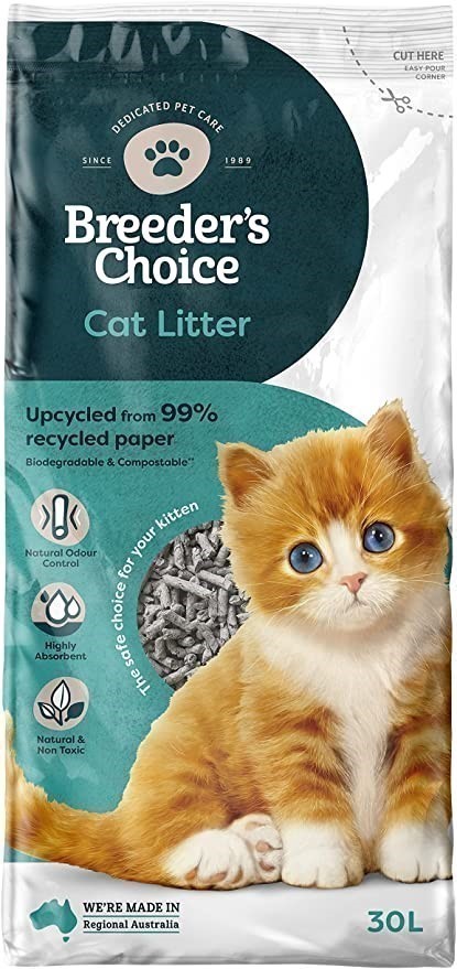 BREEDER'S CHOICE Cat Litter, 30L. N.B. Damaged packaging.