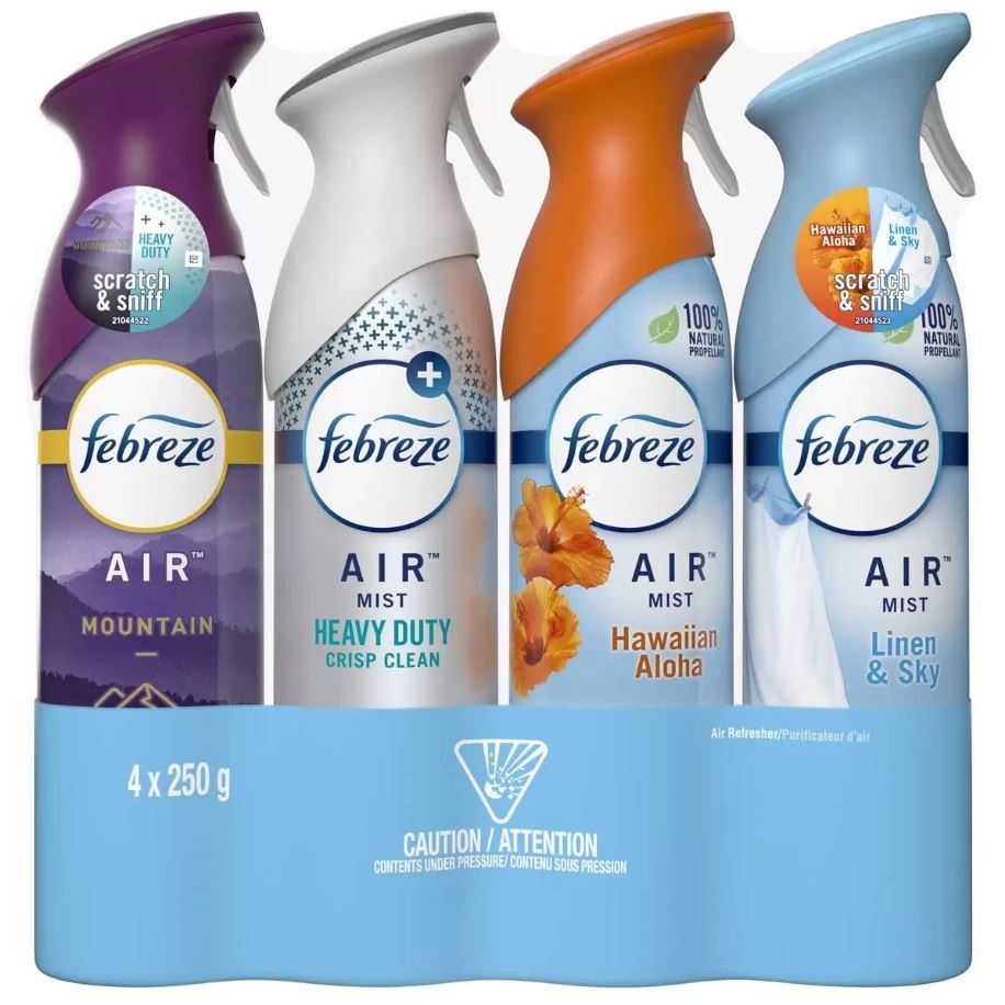 FEBREZE 4pk Air Pack Crisp, 250g Each. NB: Not in original packaging.