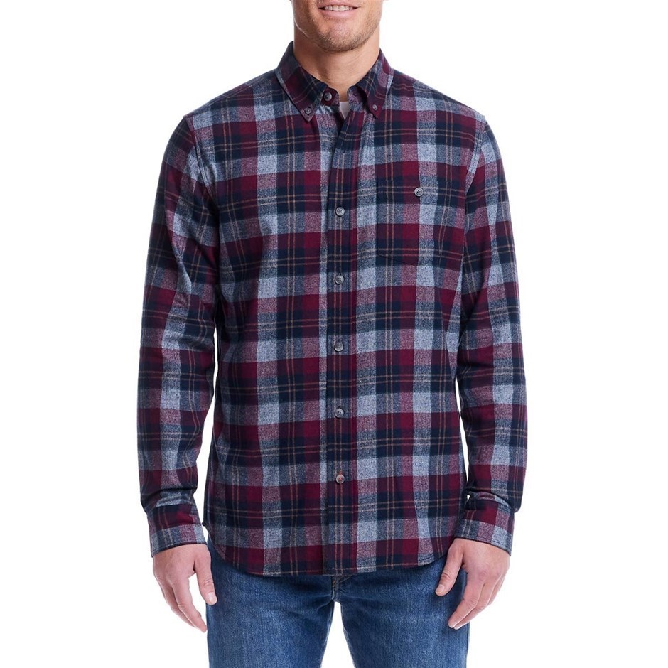 WEATHERPROOF Men's Flannel Shirt, Size M, 60% Cotton, Rhubarb.
