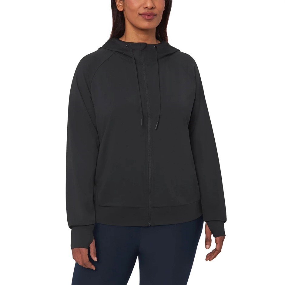 MONDETTA Women's Lightweight Zip Hoodie, Size L, Black.