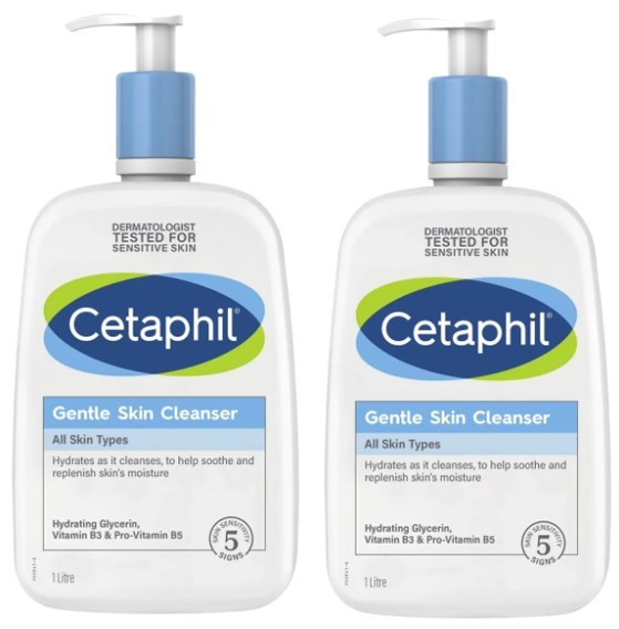 2 x Assorted CETAPHIL Gentle Skin Cleanser All Skin Types, 1L.