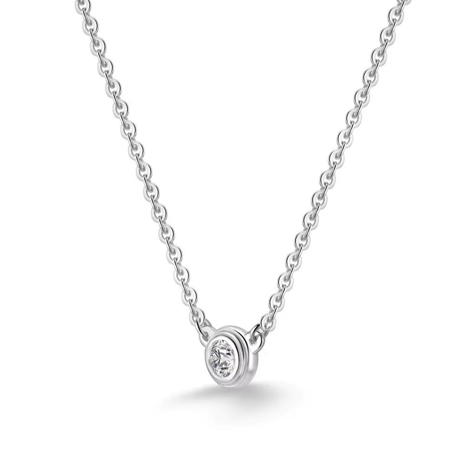0.10ct Round Cut GRA Certified Moissanite 925 Silver Pendant Necklace