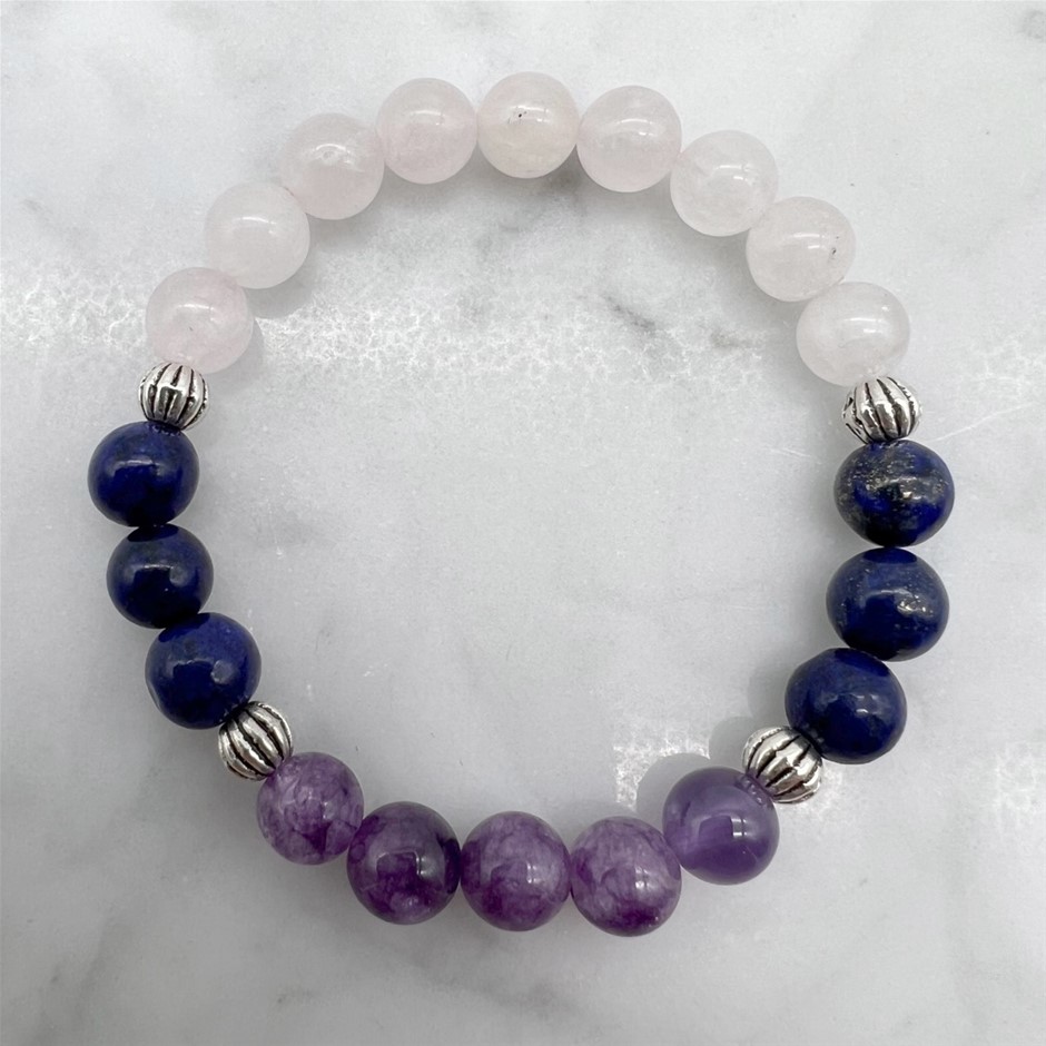 Lapis Lazuli, Amethyst and Rose Quartz Gemstones Bracelet